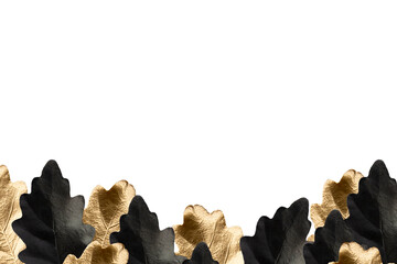 Wall Mural - black and gold hand painted oak leaves border frame on a white isolated background with copy space