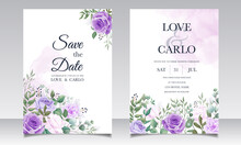 Elegant Set Of Wedding Invitation Cards With Beautiful Purple Floral
