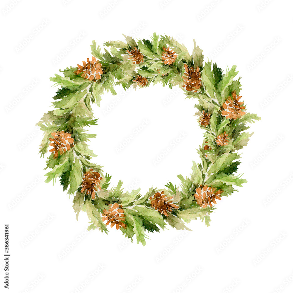Watercolor Winter Christmas Clipart. Hand painted new year wreath with ...