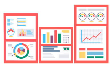 Fototapete - Graph report of production line isolated on white. Chart analysis icon of financial document information. Presentation element with diagram scheme and growth statistics optimization symbol vector