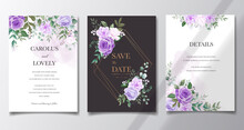 Elegant Set Of Wedding Invitation Cards With Beautiful Purple Floral