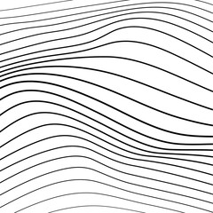 Distorted wave monochrome texture. Abstract dynamical rippled surface. Vector stripe deformation background.