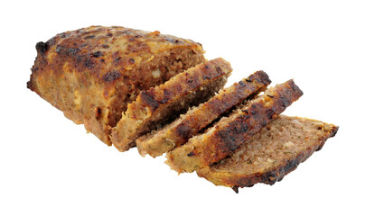 Wall Mural - Baked beef and pork meatloaf isolated on a white background