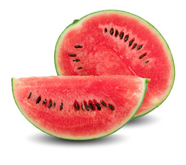 Wall Mural - Watermelon slices on white background in selective focus.