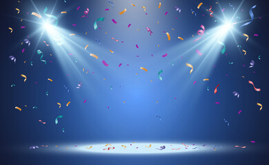 Poster - Lots of colorful tiny confetti and ribbons on transparent background. Festive event and party. Multicolor background.Colorful bright confetti isolated on transparent background
