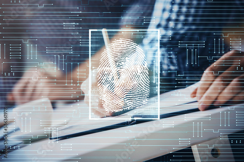 Fotomural Fingerprint scan provides safe access with biometrics identification, concept of the future of security and password control through advanced technology
