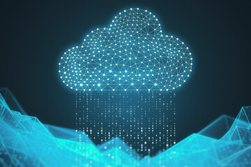Poster - Creative glowing blue polygonal cloud raining