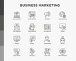 © AlexBlogoodf - Business marketing thin line icons set: digital marketing, online shopping, advertising, social media, e-mail marketing, vlogging, feedback, strategy, customer target, briefcase. Vector illustration.