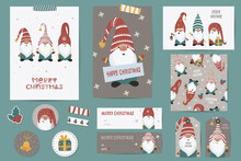 Christmas Set With Christmas Cards, Stickers, Labels, Stamps, Tags With Winter Christmas Illustrations, Wishes Template
