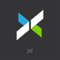 Poster - X monogram. X origami logo. X letter like color ribbons like paper figures. Monochrome option.