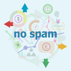 Poster - Text No spam. Security concept . Set of line icons and word typography on background