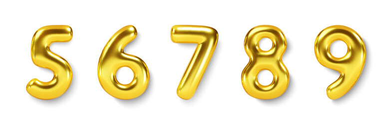Wall Mural - Gold Number Balloons set. Vector realistic golden3d character