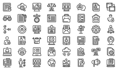 Sticker - Online job search icons set. Outline set of online job search vector icons for web design isolated on white background
