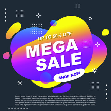 Mega Sale fluid, liquid gradient Banner template Design. You Can use for Mega Sale promotion. Advertising shopping flyers, discount banners