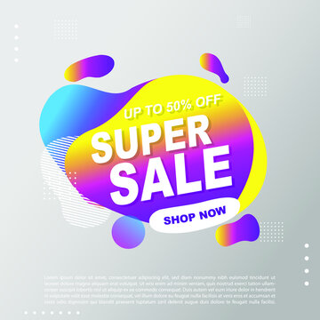 Super Sale fluid, liquid gradient Banner template Design. You Can use for Super Sale promotion. Advertising shopping flyers, discount banners