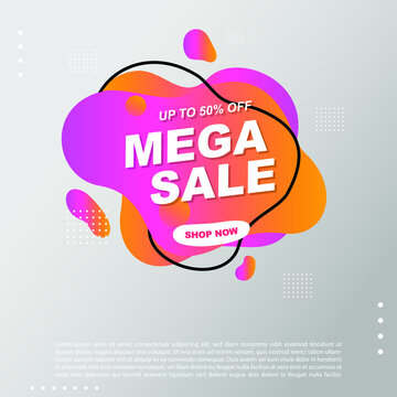 Mega Sale fluid, liquid gradient Banner template Design. You Can use for Mega Sale promotion. Advertising shopping flyers, discount banners