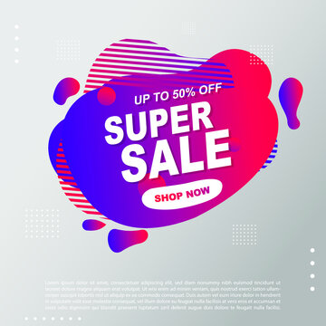 Super Sale fluid, liquid gradient Banner template Design. You Can use for Super Sale promotion. Advertising shopping flyers, discount banners