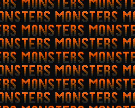 Seamless vector Halloween monster signs patterns. Repeat orange signs on black background. For fabric, cover, wrapping, textile, web etc. 10 eps design.