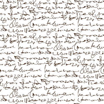 Handwritten abstract text, scribbles vector seamless pattern, vector monochrome script isolated on white background