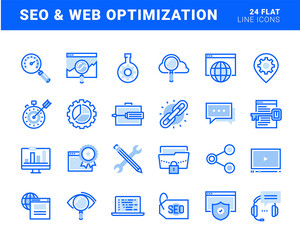 Fototapete - Set of flat line icons of seo and web optimization. Vector concepts for website and app design and development.