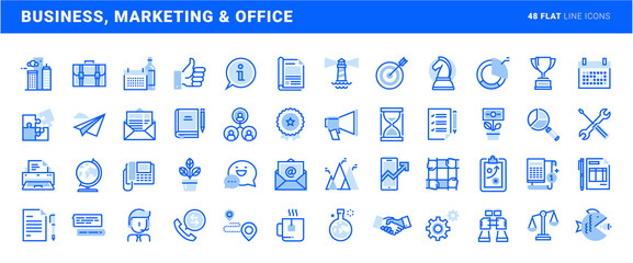 Fototapete - Set of flat line icons of business and marketing. Vector concepts for website and app design and development.