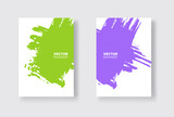 Fototapeta  - Purple and green abstract design set. Ink paint on brochure, Monochrome element isolated on white.