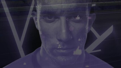Poster - Digital icons floating against portrait of man