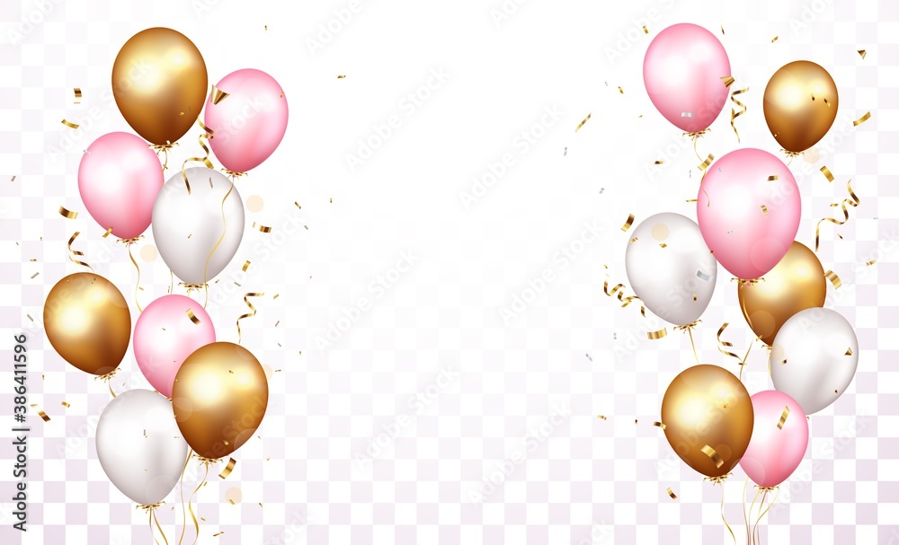 Celebration banner with gold confetti and balloons - obrazy, fototapety, plakaty 