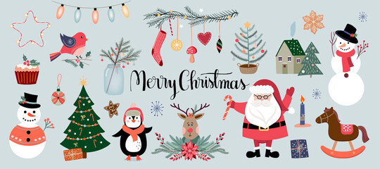 Wall Mural - christmas elements collection, winter seasonal design, vector