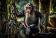Portrait of a chimpanzee on a tree