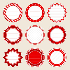 Sticker - Set Neun Runde Rahmen Weihnachten Rot Weiß Beige