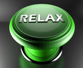 Poster - RELAX green push button - 3D rendering illustration
