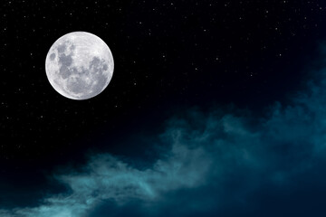 full moon over silhouette clouds in the night.