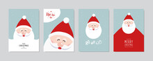 Christmas Card Set. Merry Christmas And Happy Greeting Wishes Cute Santa Claus Lettering Vector.