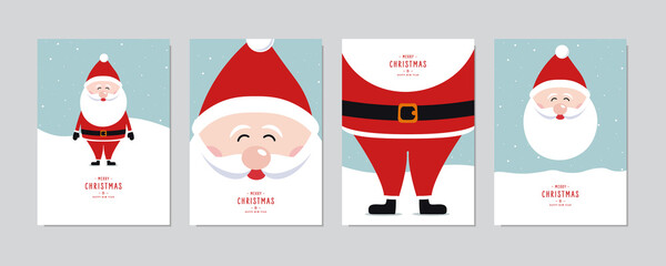 Wall Mural - christmas card set. merry christmas and happy greeting wishes cute santa claus lettering vector.