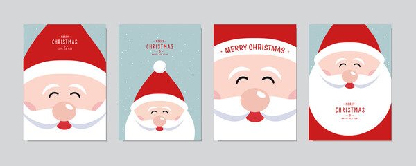 Wall Mural - christmas card set. merry christmas and happy greeting wishes cute santa claus lettering vector.