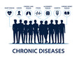 Silhouette group of people with risk of chronic diseases. Chronic illness vector illustration.