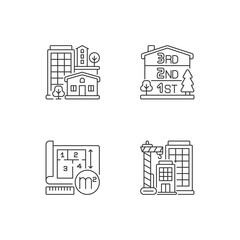 Poster - Residential houses pixel perfect linear icons set. Number of stories in multistorey building. Customizable thin line contour symbols. Isolated vector outline illustrations. Editable stroke