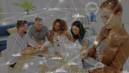 Poster - Network of connections and data processing against office colleagues using electronic devices