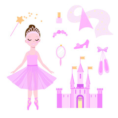 Wall Mural - princess pink set with ballerina and castle