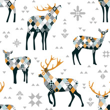 Christmas Seamless Pattern With Deer. Background For Design And Decoration Textile, Covers, Package, Wrapping Paper