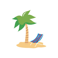 Sticker - vacations concept, tropical palm and beach chair, flat style