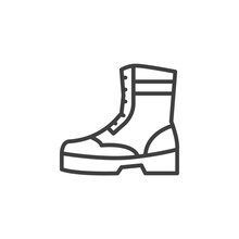 Army Boots Line Icon. Linear Style Sign For Mobile Concept And Web Design. Military Shoes Outline Vector Icon. Symbol, Logo Illustration. Vector Graphics
