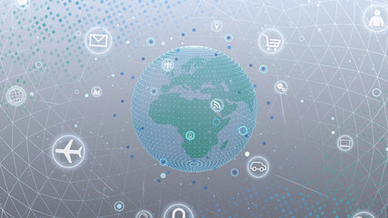 Wall Mural - technology icon network world internet digital devices on space earth 3d illustration