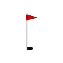 Golf Hole. Red Check Mark Marker On Black Opening For Ball In Sport Tournament.