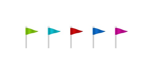 Poster - Colored flags. Colorful red festival symbol with green pennant blue map pointer map.