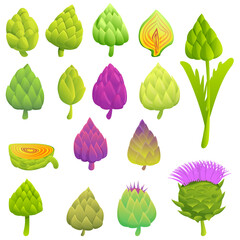 Poster - Artichoke icons set. Cartoon set of artichoke vector icons for web design