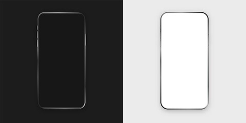 Poster - Smartphone modern with black white mockup. Stylish mobile phone with realistic technology touch screen.