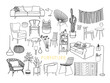 isolated outlined furniture collection vector illustration
