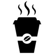 
Disposable cup with steas of hotness popping out, making coffee icon 

